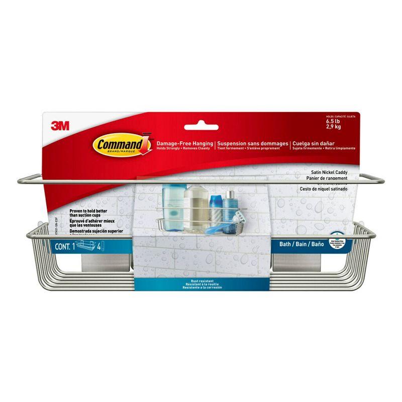 Command Metal Shower Caddy Satin Nickel: Adhesive Mount, Bathroom Organizer, Rust-Resistant, 6.375"H x 12.5"W