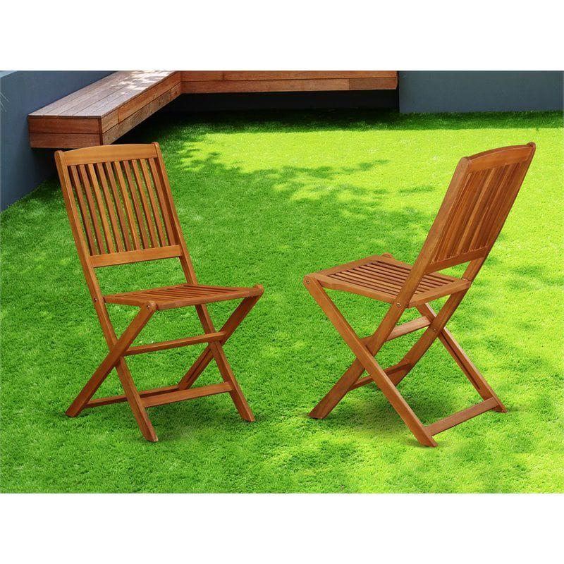 East West Furniture Cameron Patio Dining Chairs in Natural Oil (Set of 2)