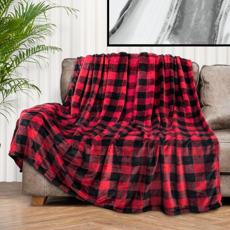 PAVILIA Premium Fleece Throw Blanket for Sofa Couch, Soft Flannel Plaid Stripe Decorative Print Blanket