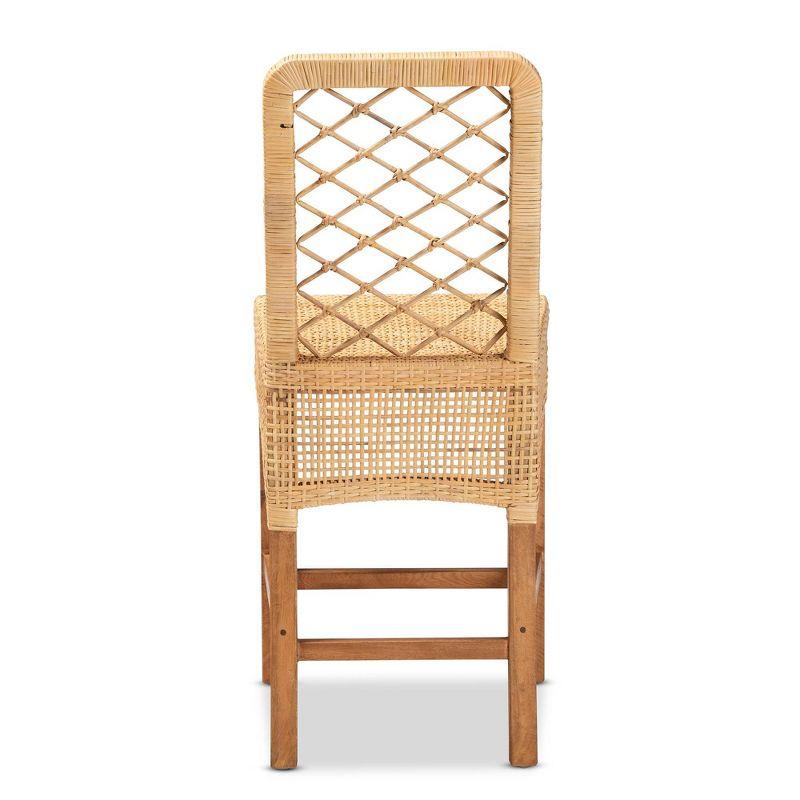 bali & pari Moscow Rattan and Wood Counter Height Barstool Natural/Walnut: Bohemian Style, Mango Frame, No Assembly Required