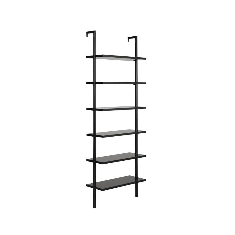 Nathan James 85" Theo 6 Shelves Wall Mounted Bookcase Matte Black: Sleek Design, Home Office Storage