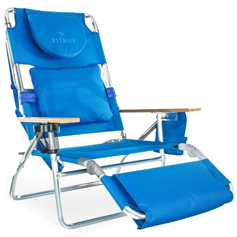 Ostrich Ostrich Deluxe Padded Lightweight Portable Adjustable Outdoor Reclining Folding Chair with Footrest