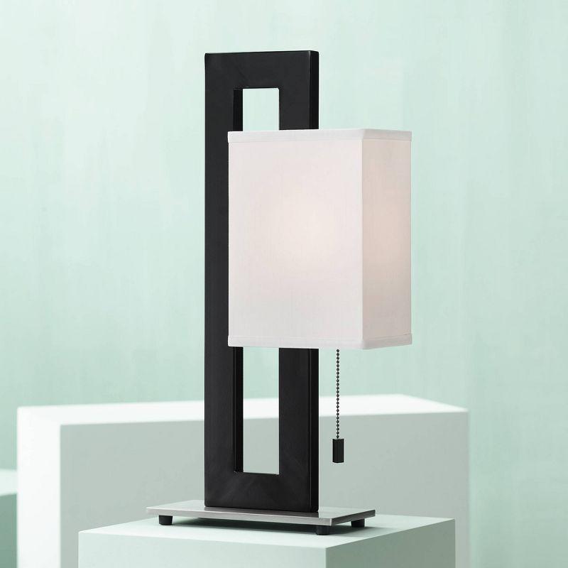 Black and Brushed Nickel Rectangular Table Lamp with White Shade