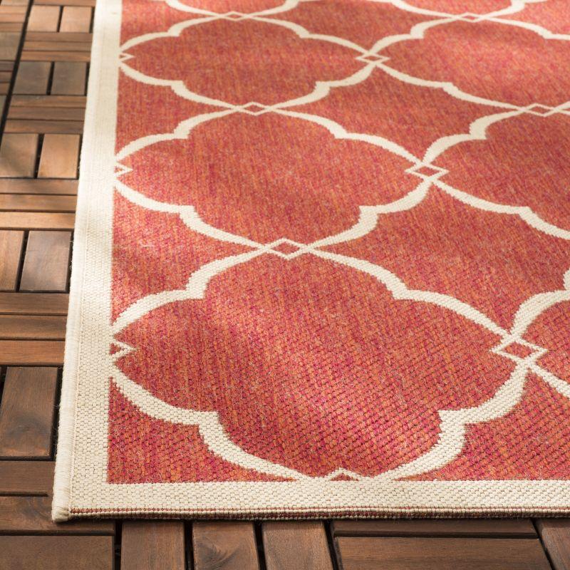 Red and Cream Synthetic Stain-Resistant Runner Rug, 2' x 8'