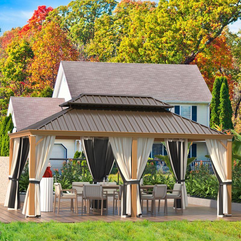 EROMMY 12' X 18' Hardtop Gazebo Aluminum Frame Gazebo with Galvanized Steel Double Roof