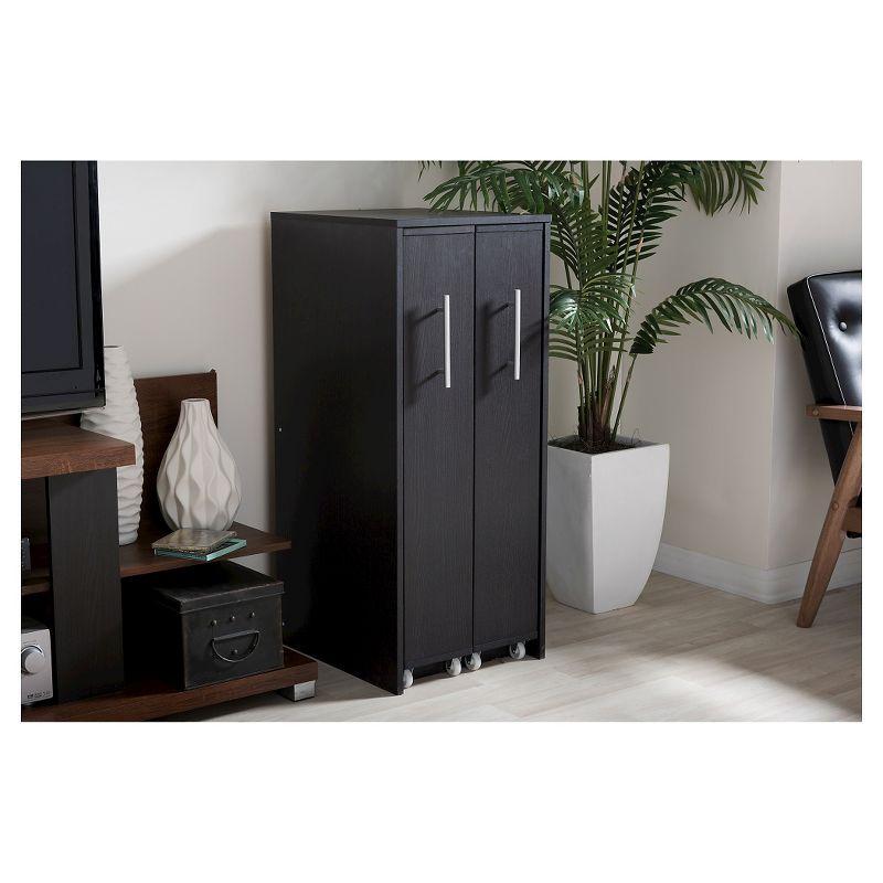 Dark Brown Wood Bookcase with Pull-Out Doors and Shelves