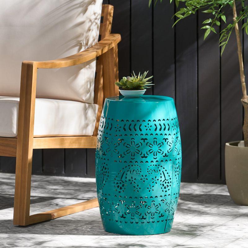 GDFStudio Riley Outdoor Lace Cut 12 Inch Side Table, Teal