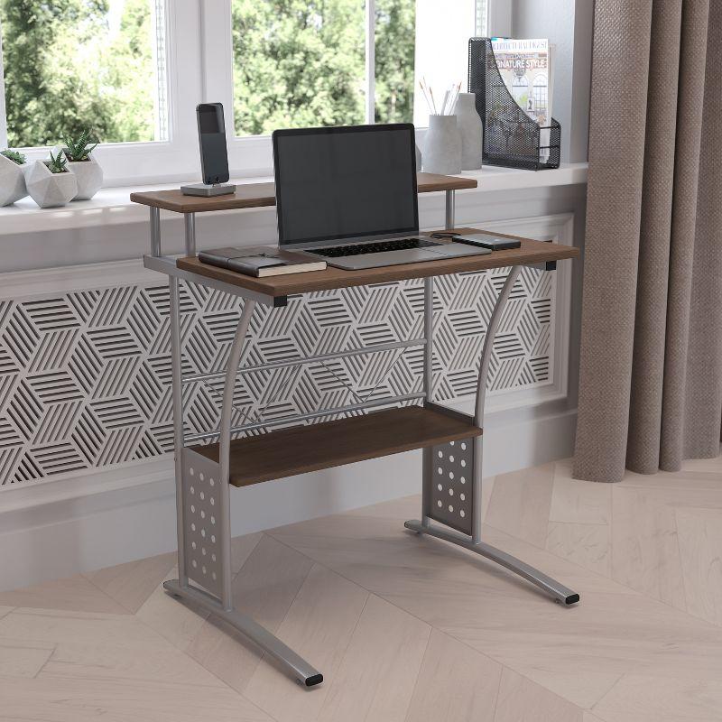 Flash Furniture Clifton Rustic Walnut Computer Desk with Top and Lower Storage Shelves