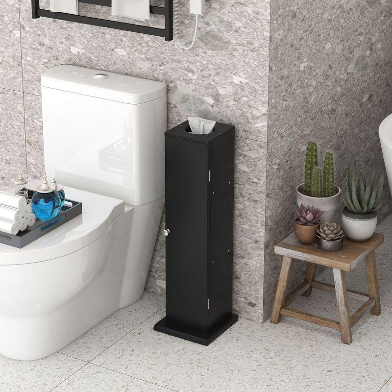 HOMCOM Toilet Paper Cabinet, Small Bathroom Corner Floor Cabinet with Doors and Shelves, Thin Storage Bathroom Organizer for Paper Shampoo