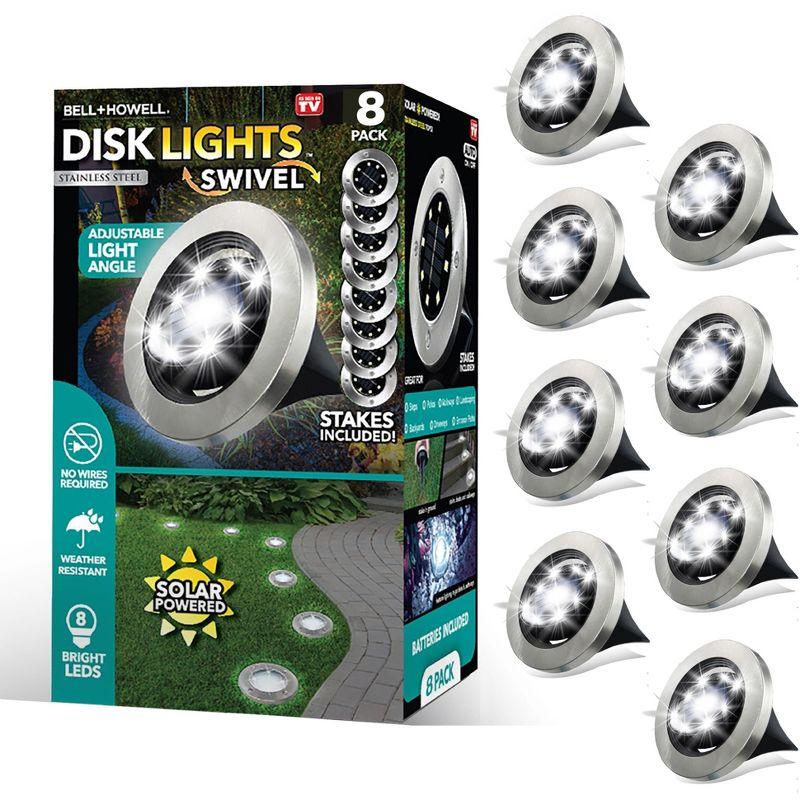 Bell + Howell Bell+Howell Stainless Steel Solar Powered Swivel LED Disk Lights, Wireless Auto On/off Pathway Garden Lights (Set of 8)