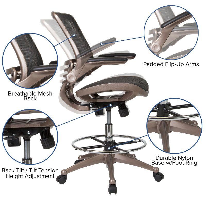 Flash Furniture Mignone Mid-Back Transparent Mesh Office Chair with Flip-Up Arms