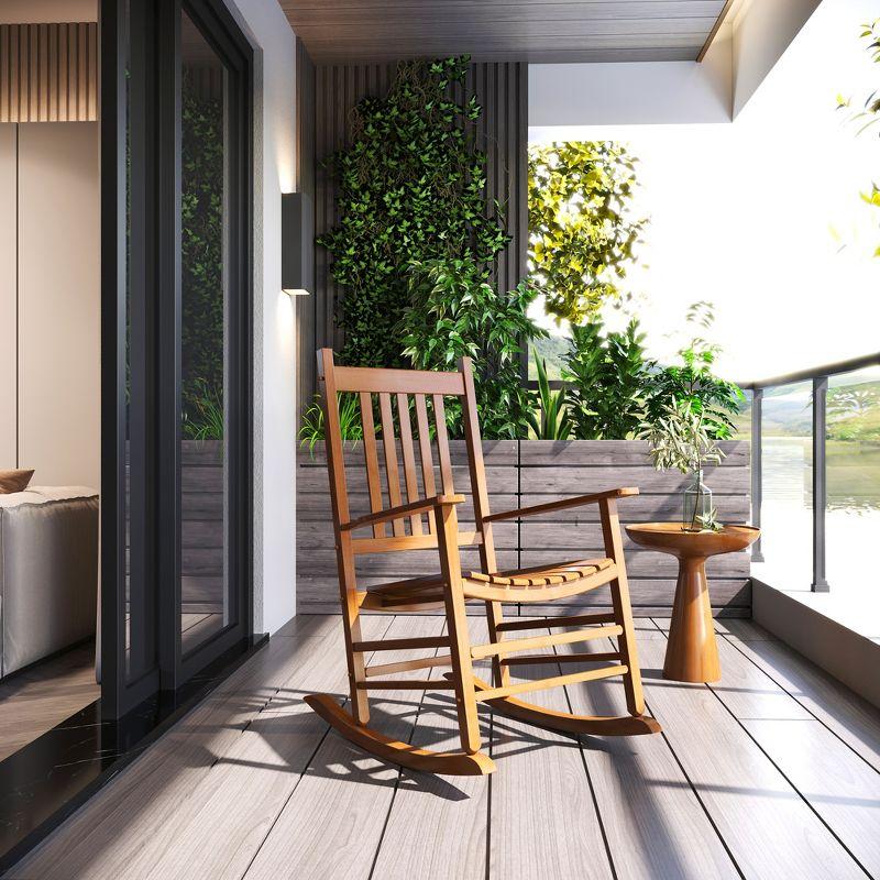 Outsunny Outdoor Rocking Chair, Wooden Rustic High Back All Weather Rocker, Slatted for Indoor, Backyard & Patio, Natural