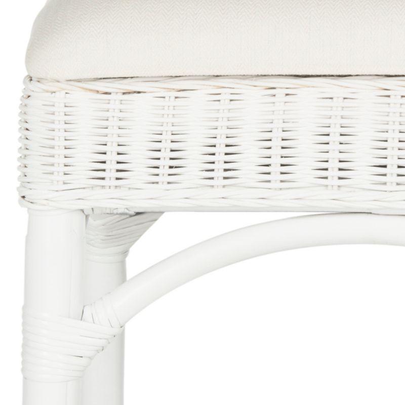 Transitional White Rattan Bar Stool with Comfy Cushion