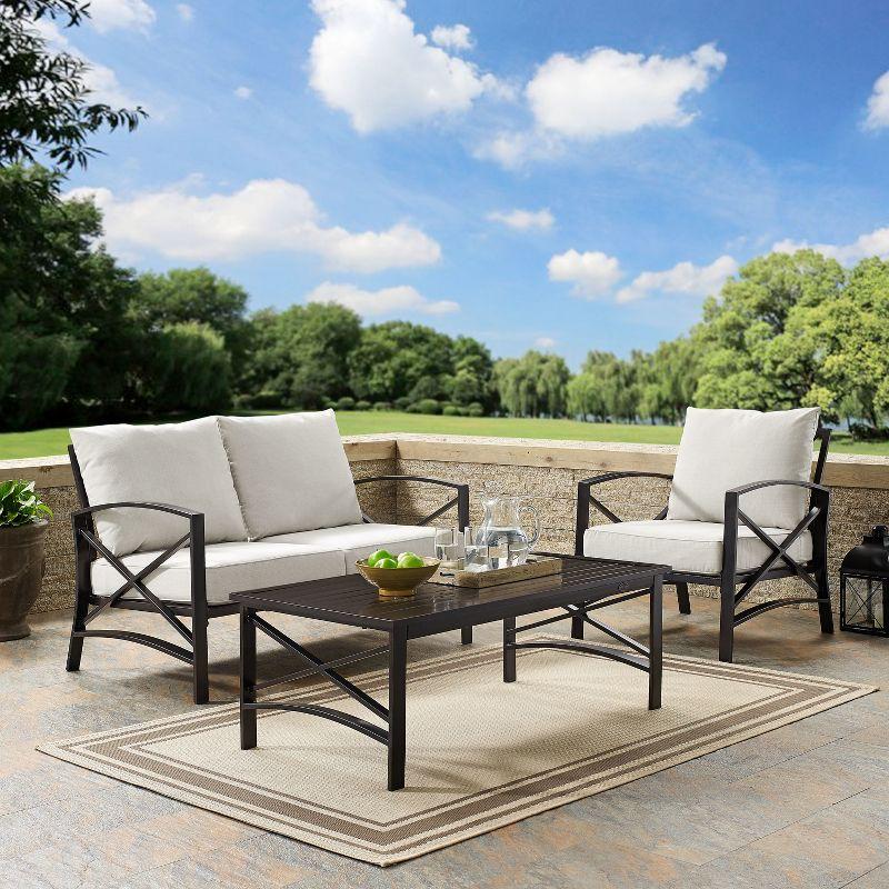 Kaplan 3-Piece Black Steel Outdoor Seating Set with Cushions