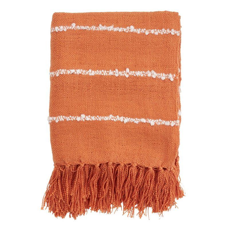 Rust and White Striped Cotton Throw Blanket with Tassels