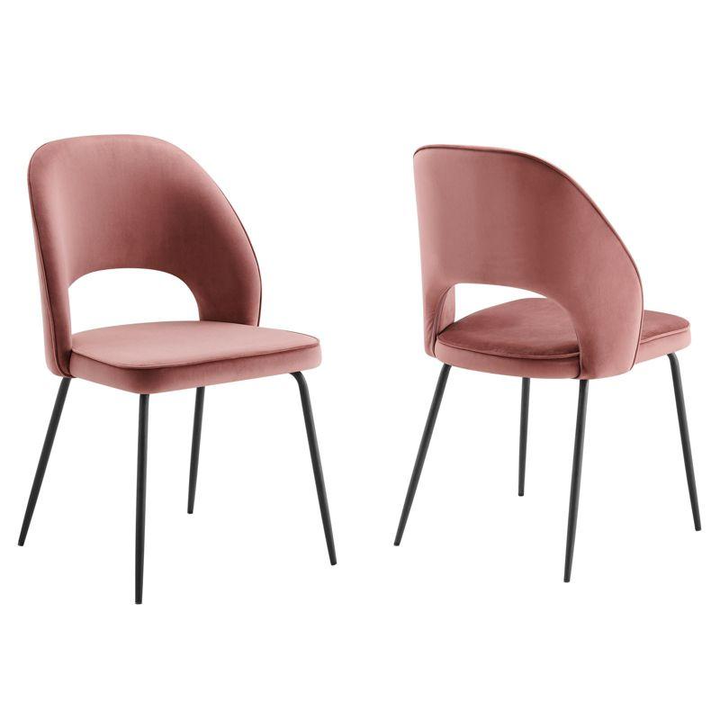 Low Profile Black Dusty Rose Velvet Side Chair with Metal Frame