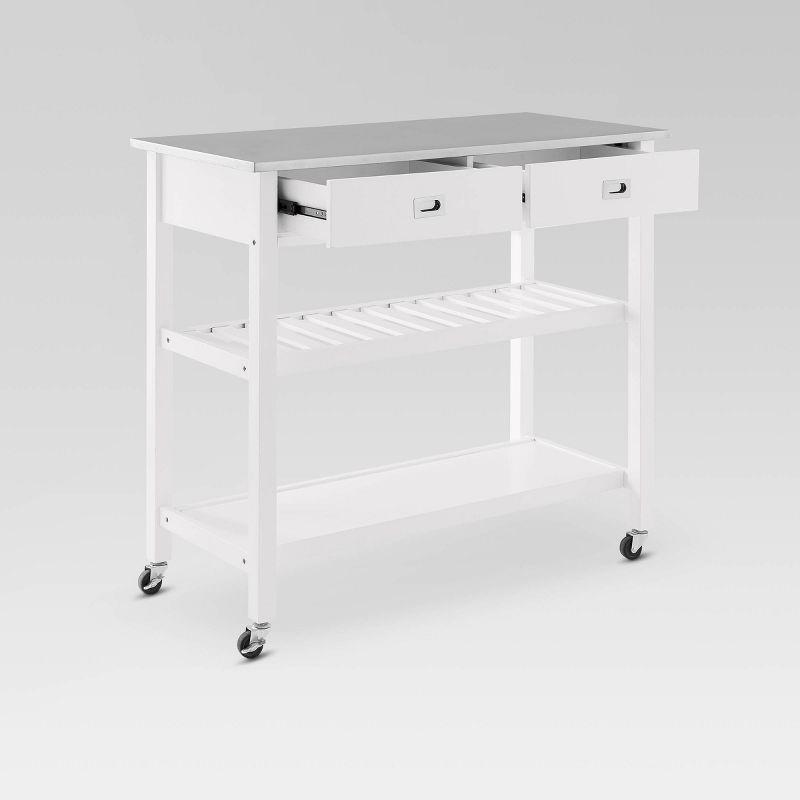 White Stainless Steel Top Kitchen Cart with Wine Rack