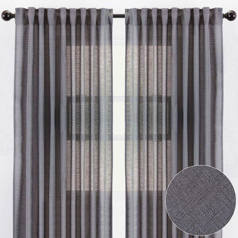 Chanasya 2pk Faux Belgian Flax Semi Sheer Window Curtain Panels - Set of 2 - 52 x 63 Inches Long - Dark Gray