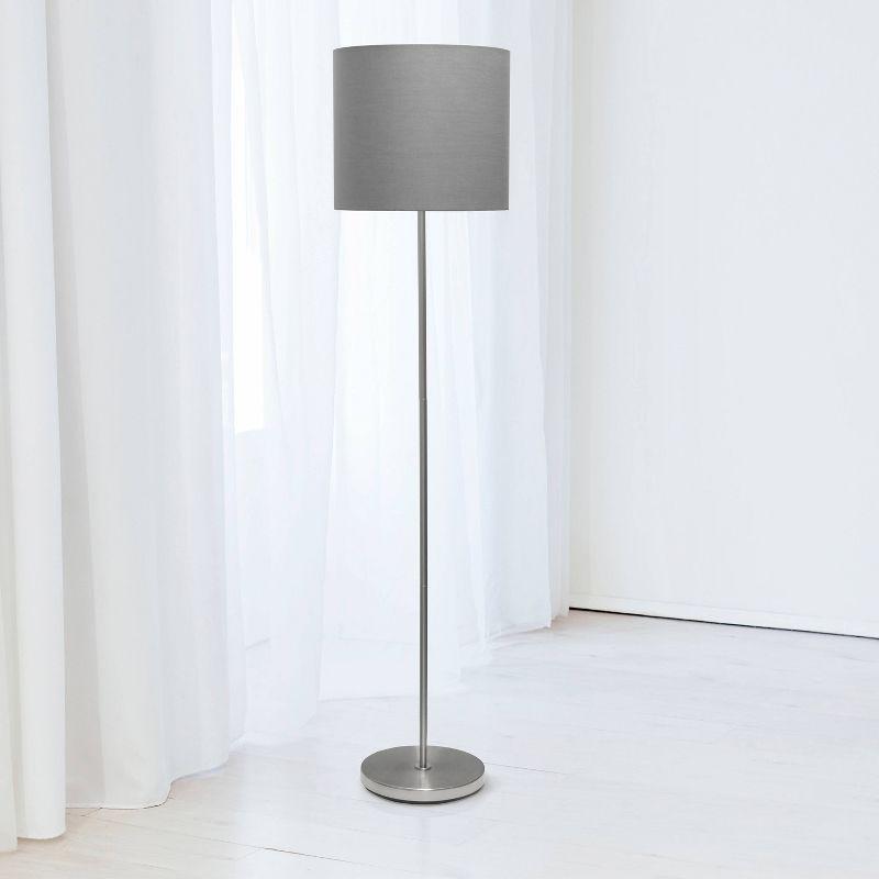 Simple Designs Drum Shade Floor Lamp Gray : Brushed Nickel Finish, Cotton Shade, ETL Listed, Modern Decor