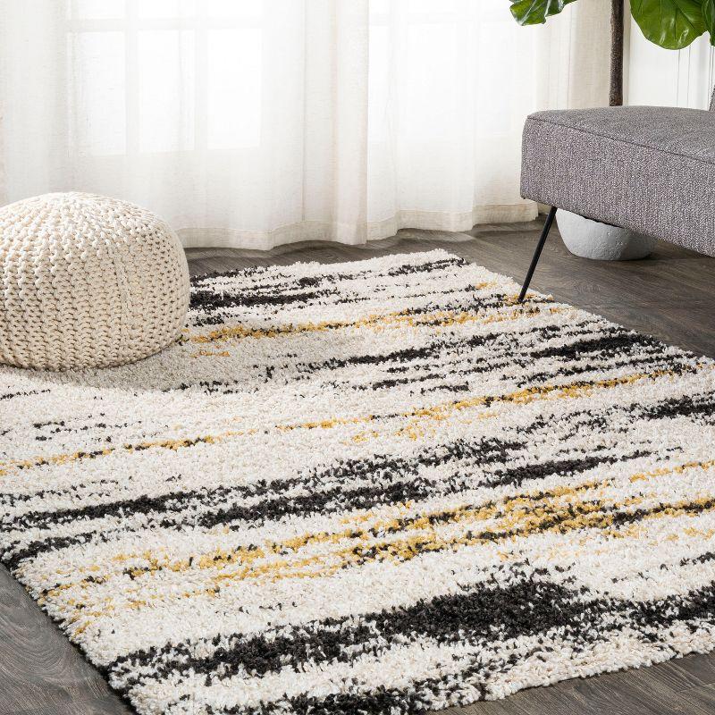8'x10' Nova Modern Bold Strie' Shag Area Rug, Beige/Black/Yellow - JONATHAN Y