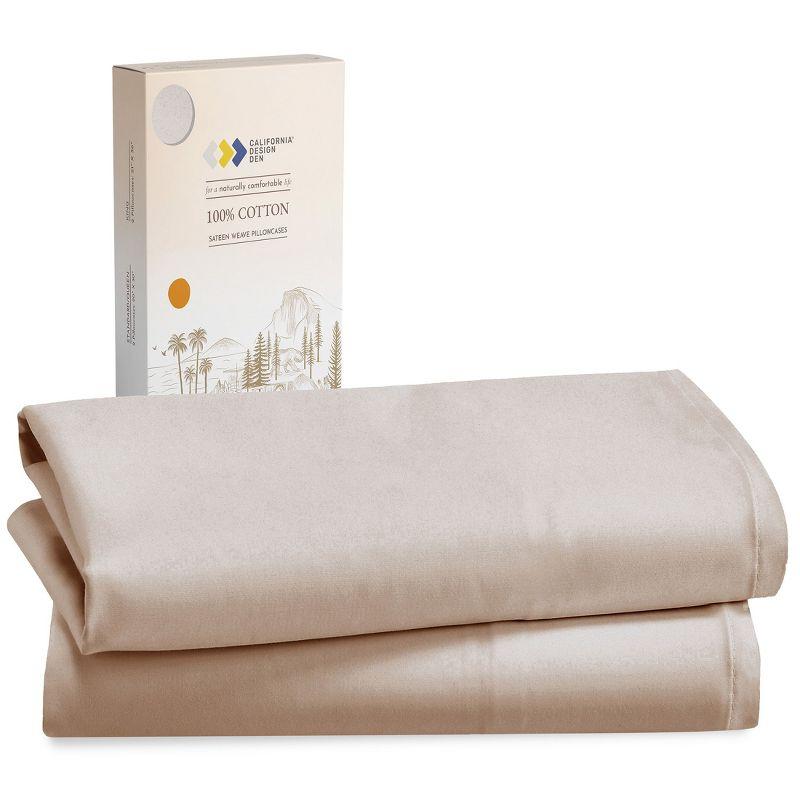 Beige Cotton Sateen Weave Standard/Queen Pillowcases Set of 2