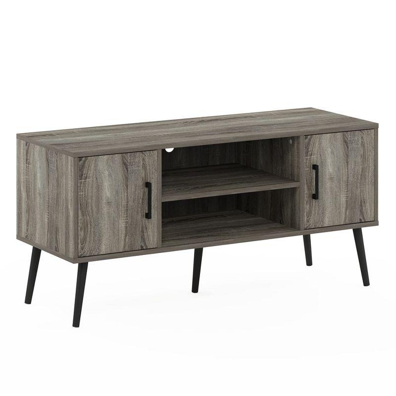 Furinno Mid-Century TV Stand Entertainment Media Console w/2 Cabinets&Open Storage Shelves for TVs up to 50",French Oak Grey