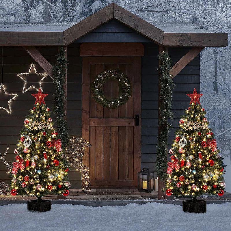 4.5 Ft Artificial Christmas Tree, Pre-Lit Christmas Tree with 300 Warm White LED lights, Holiday Xmas Tree with Vintage Potted Base