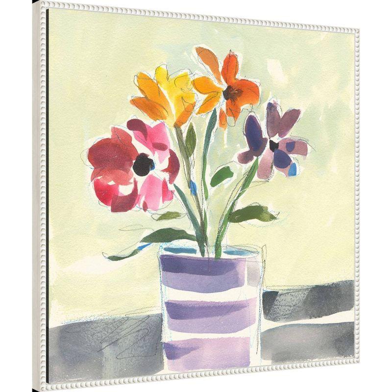 Amanti Art 30"x30" Morning Flowers by Vas Athas Framed Canvas Wall Art Print White: Hand-Stretched, Modern Still Life