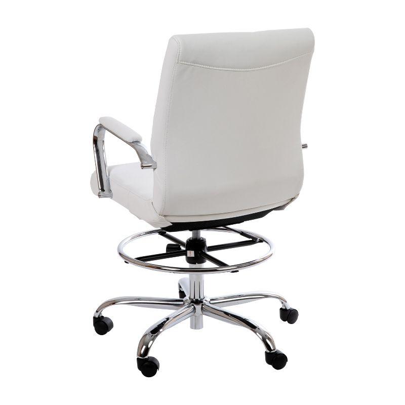 Modern White LeatherSoft Swivel Drafting Chair with Chrome Base