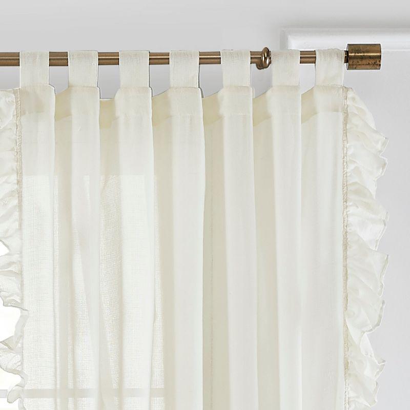 Bella Tab-Top Ruffle Cottagecore Single Sheer Window Curtain Panel - 52" x 95" - Ivory - Elrene Home Fashions