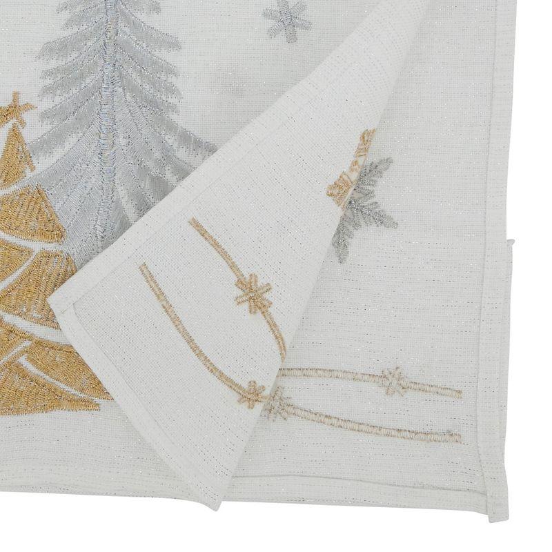 Saro Lifestyle Winter Wonderland Trees and Snowflakes Table Runner, 16"x72", White