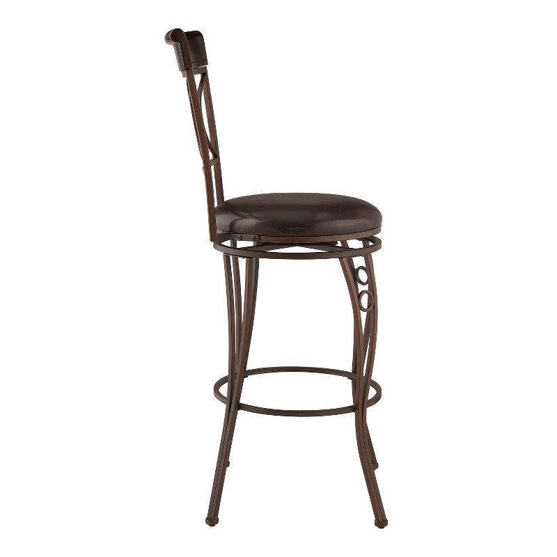 29.9" Circles Back Upholstery Swivel Seat Barstool Metal/Brown - Linon: Faux Leather, Foam Cushion, Fixed Height