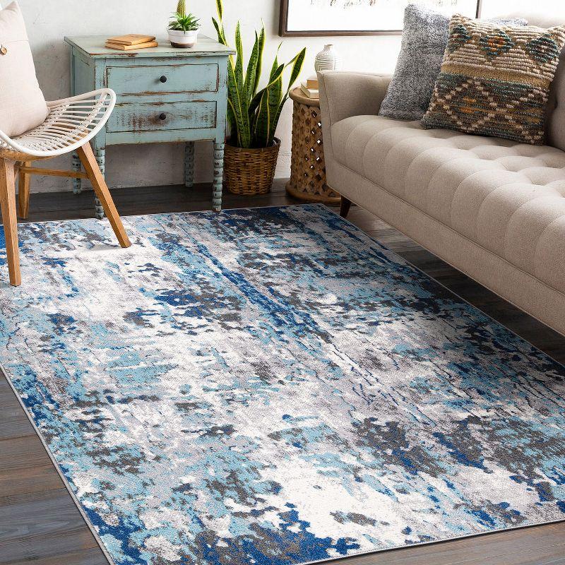 World Rug Gallery Distressed Modern Abstract Indoor Area Rug - Blue 7'10" x 10':  Stain-Resistant,  Low Pile,  Machine Made