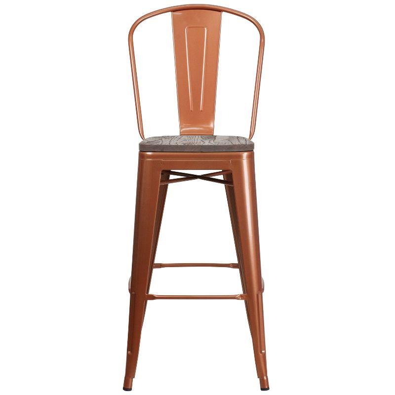 Flash Furniture 30" High Metal Barstool with Back and Wood Seat