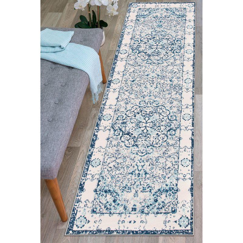 Blue Synthetic Reversible Medallion Runner Rug