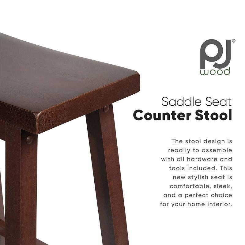 PJ Wood Classic Modern Solid Wood 24 Inch Tall Backless Saddle-Seat Easy Assemble Counter Stool for All Occasions, Walnut (1 Piece)