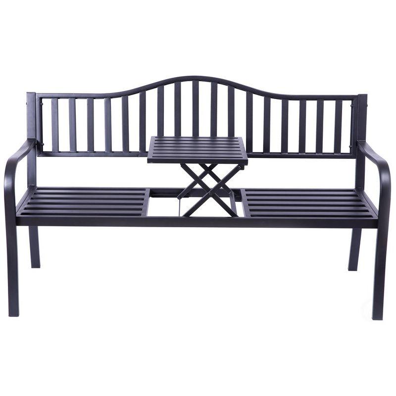 Outdoor Black Powder Coated Steel Park Bench with Pop-Up Table