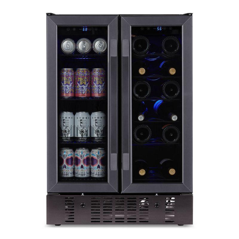 Newair 24" Wine and Beverage Refrigerator and Cooler, 18 Bottle and 60 Can Capacity, Built-in Dual Zone Fridge in Black Stainless Steel