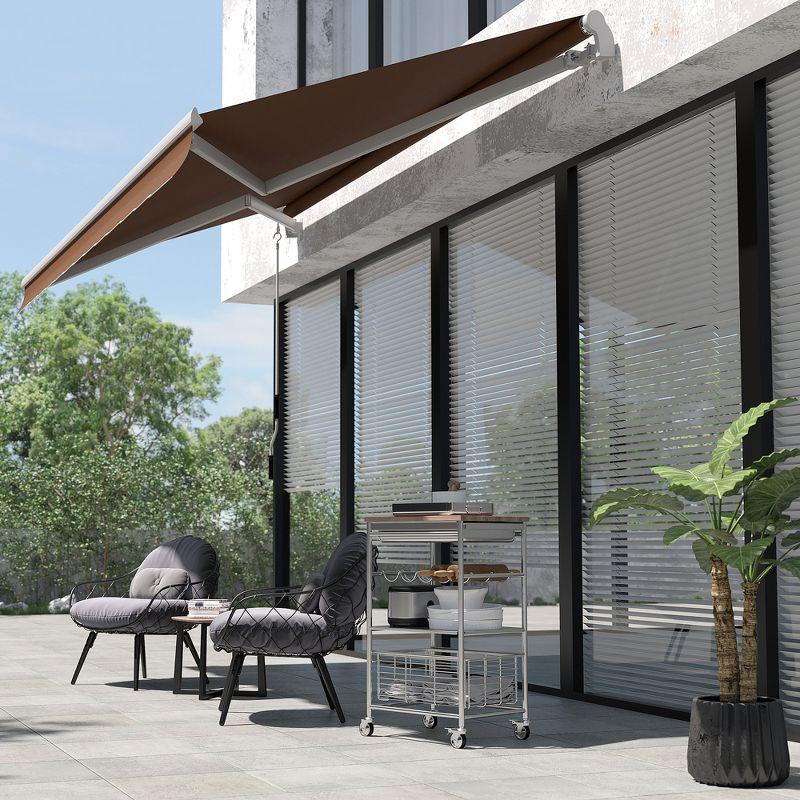 Brown Aluminum and Steel Retractable Patio Awning with UV Protection