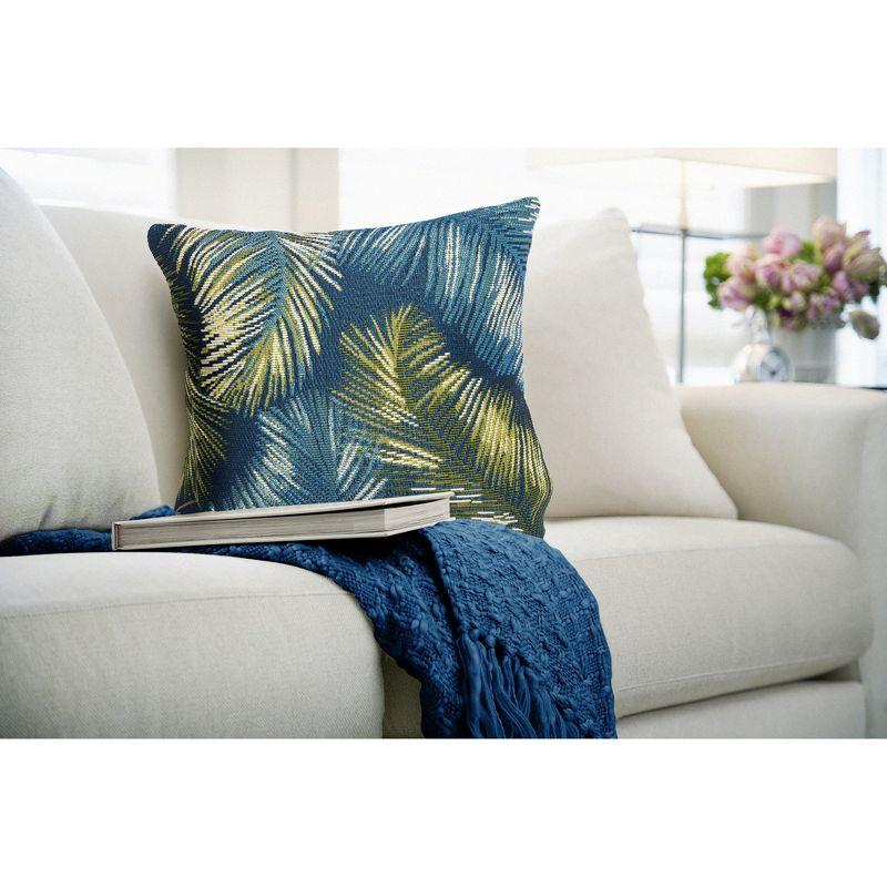 Marina Navy and Green Tropical Leaf Indoor/Outdoor Pillow