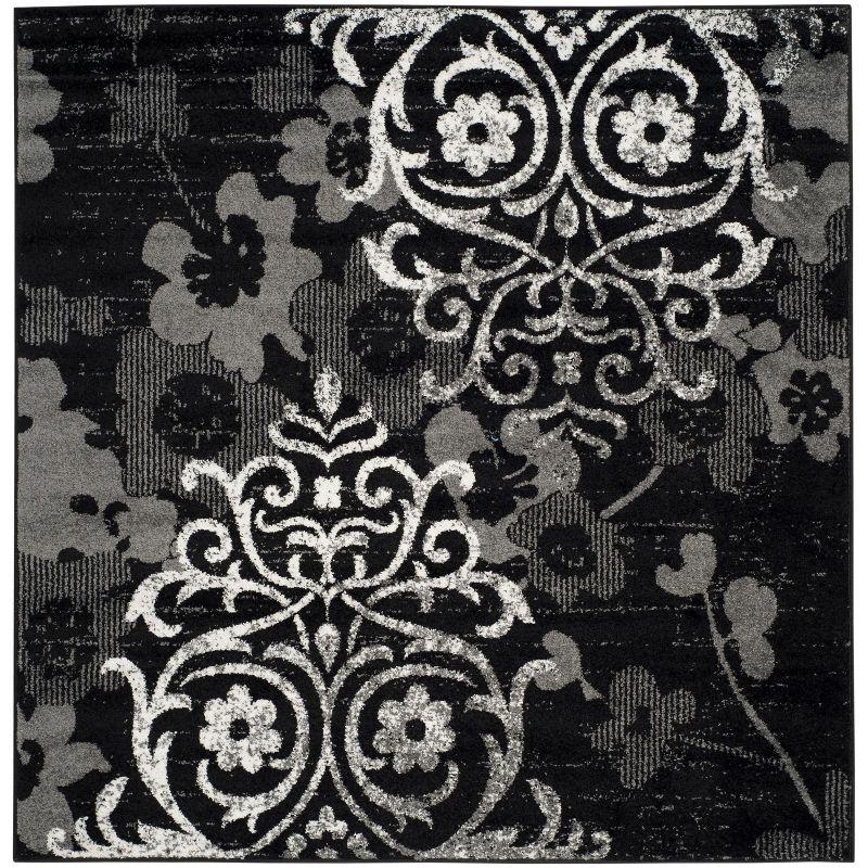 Chic Lodge Black & Silver 4' Square Synthetic Area Rug