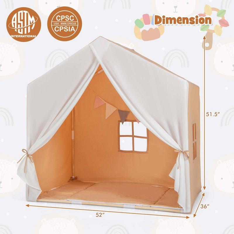 Costway Kid's Play Tent Toddler Playhouse Castle Solid Wood Frame with Washable Mat Orange/Pink