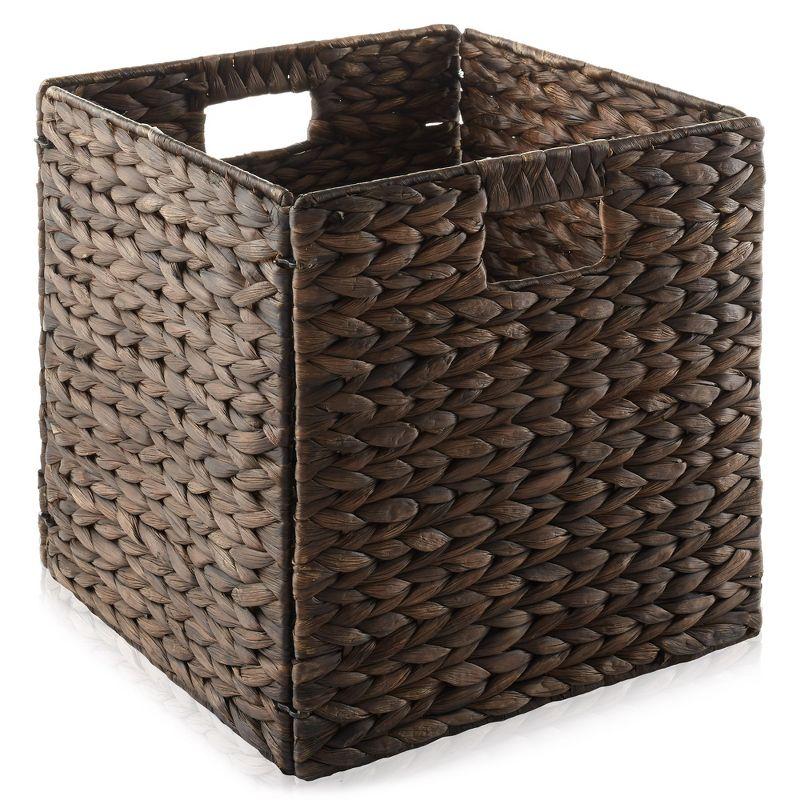 Casafield 12" x 12" Water Hyacinth Storage Baskets - Set of 2 Collapsible Cubes, Woven Bin Organizers for Bathroom, Bedroom, Laundry, Pantry, Shelves