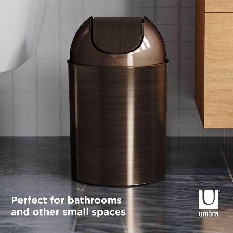 Bronze Metallic Brown Plastic Cylinder Trash Can with Swing Lid