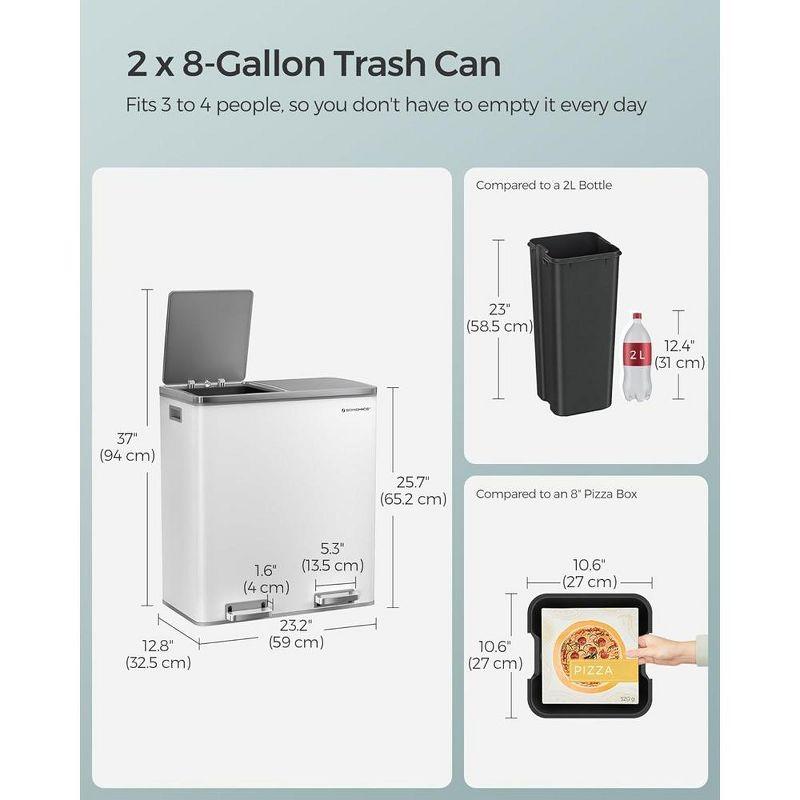 Gray and White Dual Compartment Step Trash Can, 16 Gallon