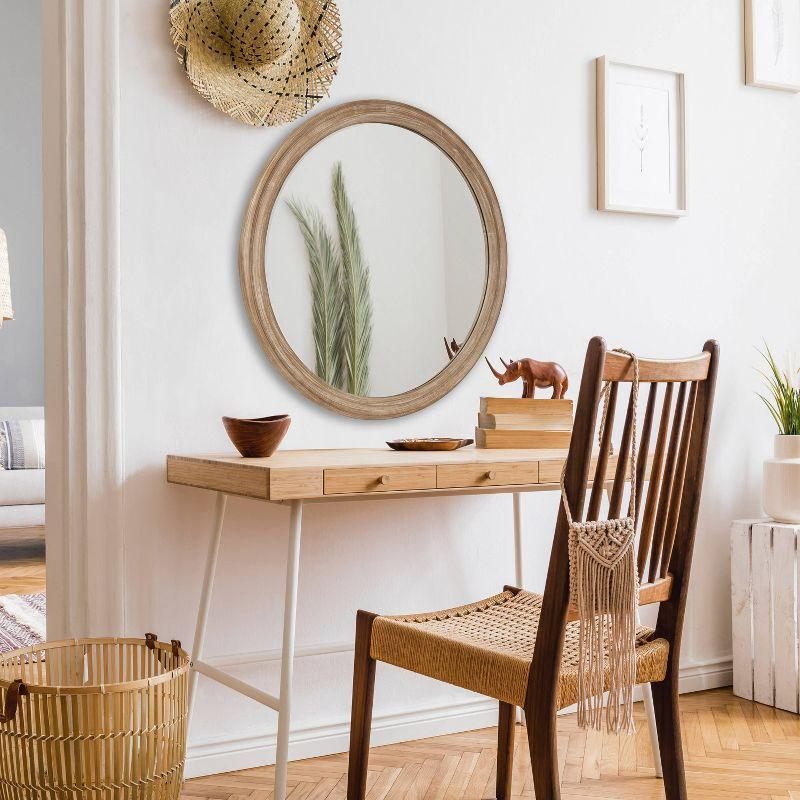 Rustic Brown 28" Round Wood Framed Wall Mirror