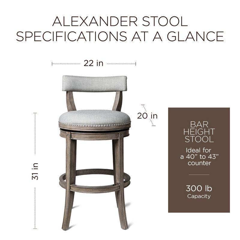 Alexander Reclaimed Oak Swivel Bar Stool with Ash Grey Upholstery