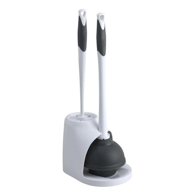 White and Black Toilet Plunger and Brush Set with Caddy