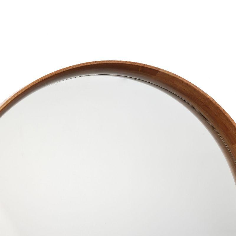 Natural Rubberwood Frame Round Wall Mirror