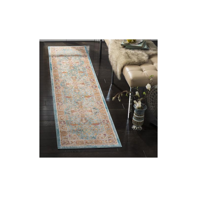 Elysian Blue and Orange Hand-Knotted Wool Blend Runner Rug - 2' x 8'